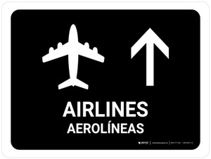 Airlines With Up Arrow Black Bilingual Spanish Landscape - Wall Sign