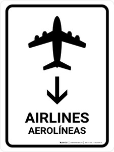 Airlines With Down Arrow White Bilingual Spanish Portrait - Wall Sign