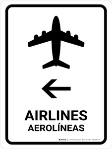 Airlines With Left Arrow White Bilingual Spanish Portrait - Wall Sign
