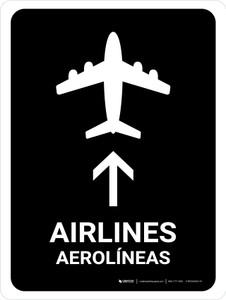 Airlines With Up Arrow Black Bilingual Spanish Portrait - Wall Sign