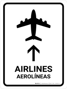 Airlines With Up Arrow White Bilingual Spanish Portrait - Wall Sign