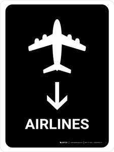 Airlines With Down Arrow Black Portrait - Wall Sign