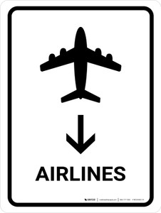 Airlines With Down Arrow White Portrait - Wall Sign