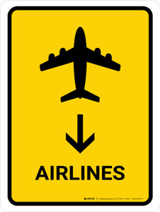 Airlines With Down Arrow Yellow Portrait - Wall Sign