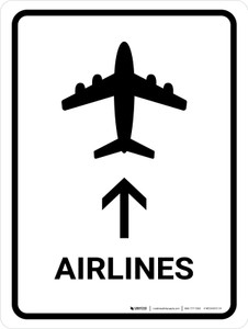 Airlines With Up Arrow White Portrait - Wall Sign