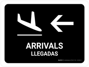 Arrivals With Left Arrow Black Bilingual Spanish Landscape - Wall Sign