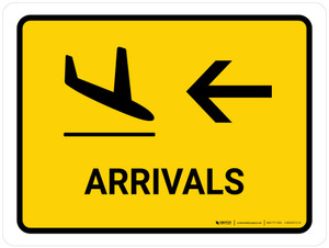 Arrivals With Left Arrow Yellow Landscape - Wall Sign