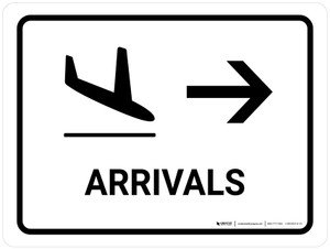 Arrivals With Right Arrow White Landscape - Wall Sign