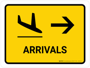 Arrivals With Right Arrow Yellow Landscape - Wall Sign