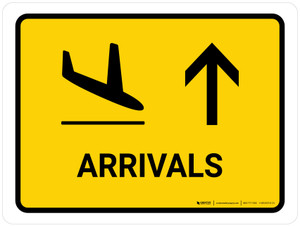 Arrivals With Up Arrow Yellow Landscape - Wall Sign