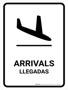 Arrivals White Bilingual Spanish Portrait - Wall Sign