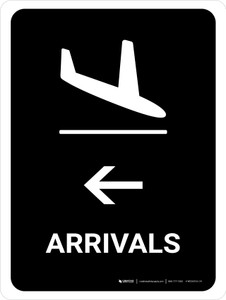 Arrivals With Left Arrow Black Portrait - Wall Sign