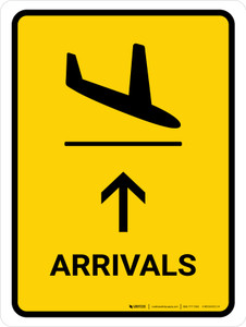 Arrivals With Up Arrow Yellow Portrait - Wall Sign