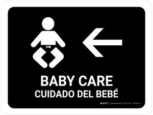 Baby Care With Left Arrow Black Bilingual Spanish Landscape - Wall Sign