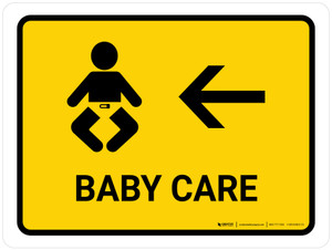 Baby Care With Left Arrow Yellow Landscape - Wall Sign