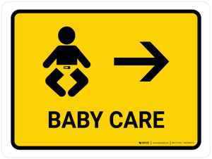 Baby Care With Right Arrow Yellow Landscape - Wall Sign