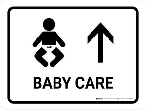 Baby Care With Up Arrow White Landscape - Wall Sign