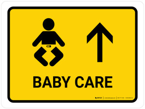 Baby Care With Up Arrow Yellow Landscape - Wall Sign