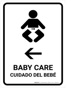 Baby Care With Left Arrow White Bilingual Spanish Portrait - Wall Sign