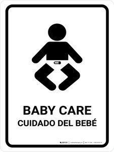 Baby Care White Bilingual Spanish Portrait - Wall Sign