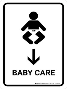 Baby Care With Down Arrow White Portrait - Wall Sign