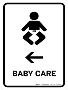 Baby Care With Left Arrow White Portrait - Wall Sign