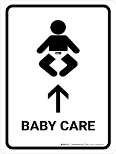 Baby Care With Up Arrow White Portrait - Wall Sign