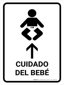 Baby Care With Up Arrow White Spanish Portrait - Wall Sign