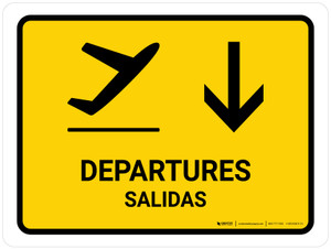 Departure With Down Arrow Yellow Bilingual Spanish Landscape - Wall Sign