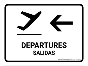 Departure With Left Arrow White Bilingual Landscape - Wall Sign