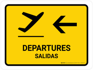 Departure With Left Arrow Yellow Bilingual Spanish Landscape - Wall Sign