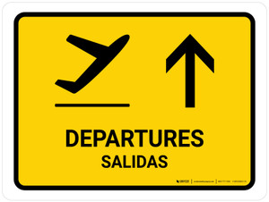 Departure With Up Arrow Yellow Bilingual Spanish Landscape - Wall Sign