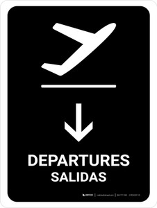 Departure With Down Arrow Black Bilingual Spanish Portrait - Wall Sign