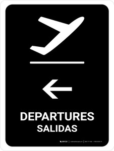 Departure With Left Arrow Black Bilingual Spanish Portrait - Wall Sign