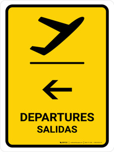Departure With Left Arrow Yellow Bilingual Spanish Portrait - Wall Sign