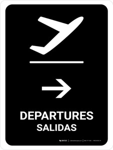 Departure With Right Arrow Black Bilingual Spanish Portrait - Wall Sign