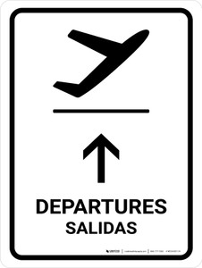 Departure With Up Arrow White Bilingual Spanish Portrait - Wall Sign