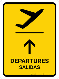 Departure With Up Arrow Yellow Bilingual Spanish Portrait - Wall Sign