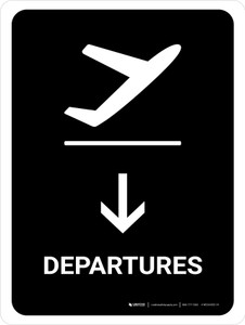 Departure With Down Arrow Black Portrait - Wall Sign
