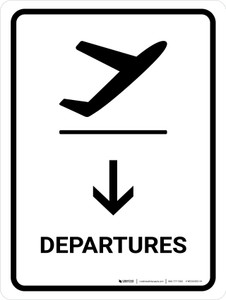 Departure With Down Arrow White Portrait - Wall Sign