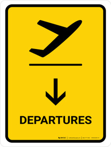 Departure With Down Arrow Yellow Portrait - Wall Sign