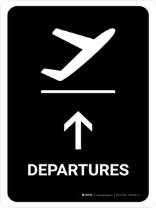 Departure With Up Arrow Black Portrait - Wall Sign