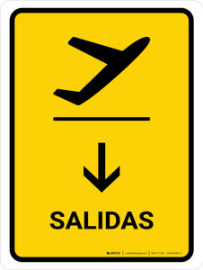 Departure With Down Arrow Yellow Spanish Portrait - Wall Sign