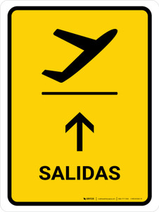 Departure With Up Arrow Yellow Spanish Portrait - Wall Sign