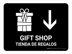 Gift Shop With Down Arrow Black Bilingual Spanish Landscape - Wall Sign