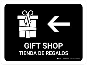 Gift Shop With Left Arrow Black Bilingual Spanish Landscape - Wall Sign