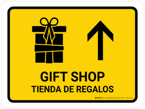 Gift Shop With Up Arrow Yellow Bilingual Spanish Landscape - Wall Sign
