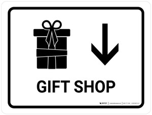 Gift Shop With Down Arrow White Landscape - Wall Sign