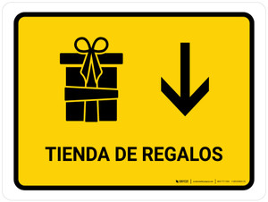 Gift Shop With Down Arrow Yellow Spanish Landscape - Wall Sign