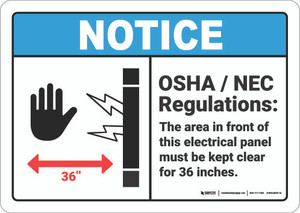 Notice: OSHA NEC Electrical Panel Regulations - Wall Sign